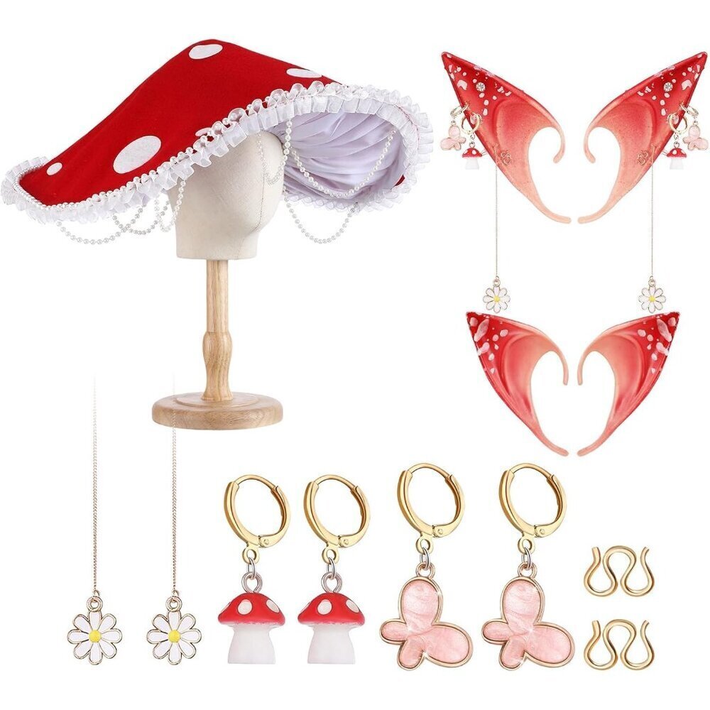 3 Pcs Renaissance Mushroom Costume Set Elf Ears Fairy Tale Accessories